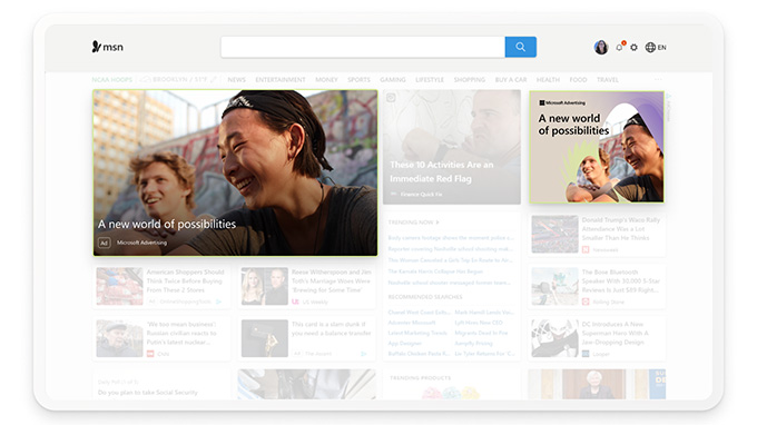 The MSN homepage showing Display and Native Ads.
