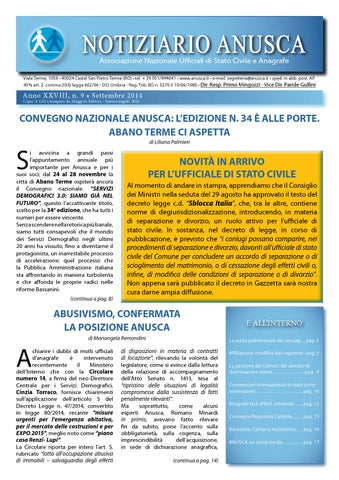 "Notiziario ANUSCA 2014 - 09 Settembre" publication cover image