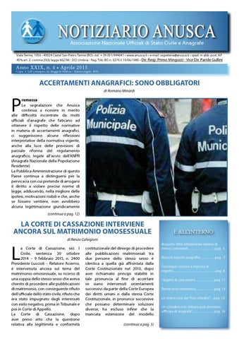 "Notiziario ANUSCA 2015 - 04 Aprile" publication cover image