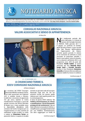 "Notiziario ANUSCA 2015 - 07/08 - Luglio/Agosto" publication cover image