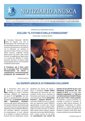 "Notiziario ANUSCA 2016 - 01 - Gennaio" publication cover image