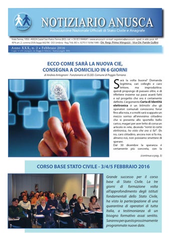 "Notiziario ANUSCA 2016 - 02 - Febbraio" publication cover image