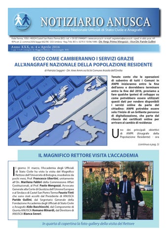 "Notiziario ANUSCA 2016 - 04 - Aprile" publication cover image