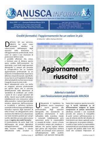 "ANUSCA Informa 2016 - 01 - Gen, Feb, Mar" publication cover image