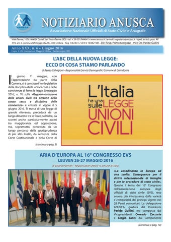 "Notiziario ANUSCA 2016 - 06 - Giugno" publication cover image