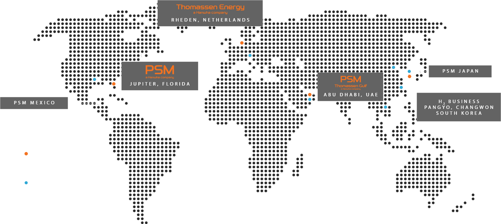 Map showing Thomassen Energy and PSM locations around the world